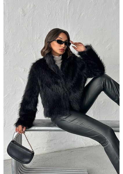 Siyah Kadın Suni Kürk Mont Modern Premium Luxury Trend Tasarım Ceket