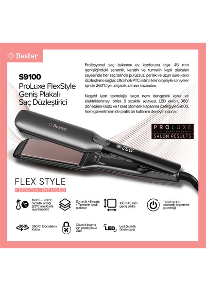 S9100 Proluxe Flexstyle 45MM Geniş Plakalı Saç Düzleştirici fiyatları