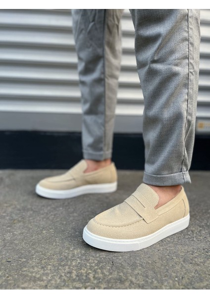 JY180 Estilo x Bağcıksız Süet Erkek Günlük Spor Klasik Ayakkabı Sbt - Krem