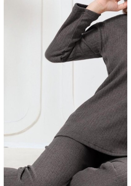 Pamuklu Kalın Kışlık Interlok Şeritli Uzun Kollu Örme Pijama Takımı fırsatları