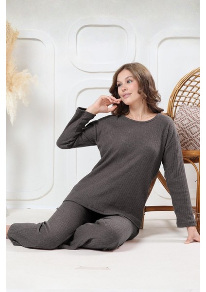 Pamuklu Kalın Kışlık Interlok Şeritli Uzun Kollu Örme Pijama Takımı fiyatları