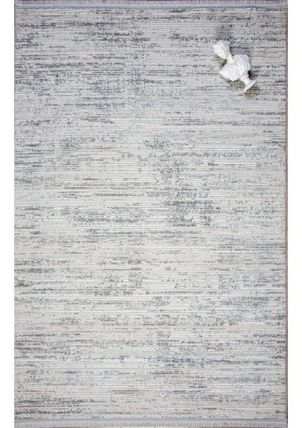 Gri Beyaz Polyester Halı Antibakteriyel Tozumaz Saçaklı Salon Oturma Çocuk Odası Yolluk Makine