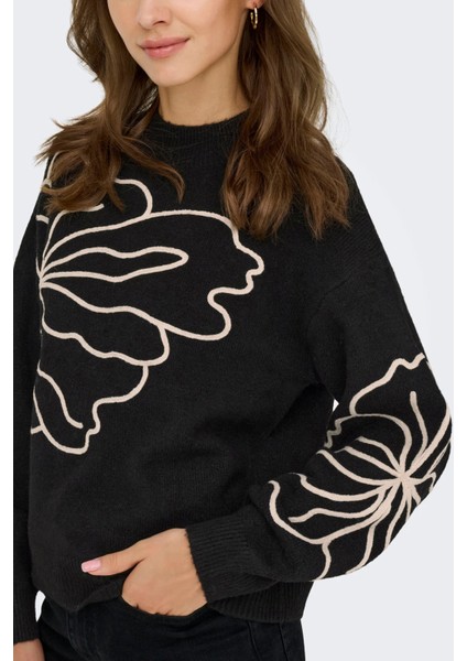 Kadın Jdyjella Desenli Yuvarlak Yaka Yünlü Kazak 15344518 Siyah fiyatları
