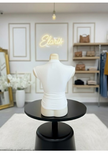 Ekru Kolsuz Boğazlı Asimetrik Kesim Fit Elbise / Bluz fırsatları