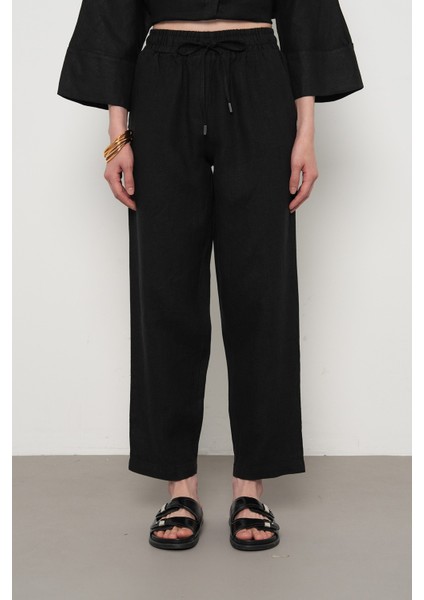 Kadın %100 Keten Rahat Kalıp Düz Renk Pantolon