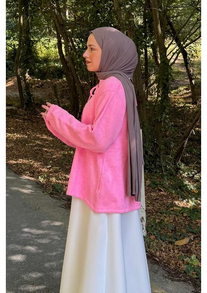 Yaka Bağlama Detaylı Kazak Pembe fiyatları