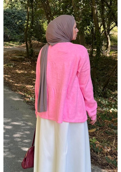 Yaka Bağlama Detaylı Kazak Pembe fırsatları