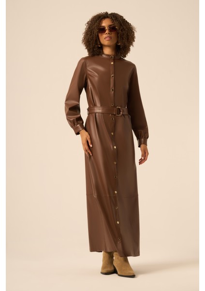 Bayan Deri Elbise Acı Kahve 31225