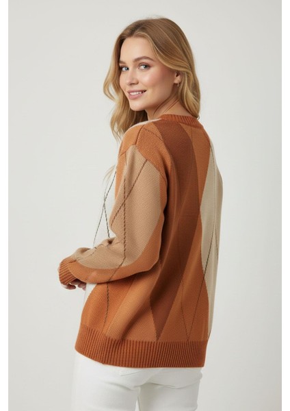 Kadın Baklava Desenli Kazak Bakır 25094