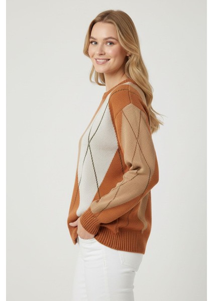 Kadın Baklava Desenli Kazak Bakır 25094 fiyatları