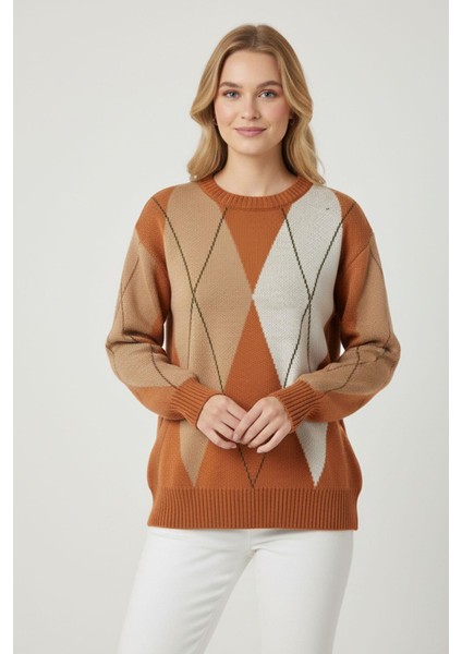 Kadın Baklava Desenli Kazak Bakır 25094 modelleri