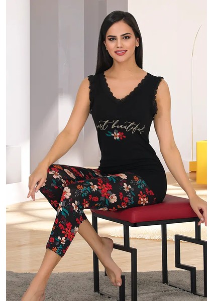 Lady Sıfır Kol Bayan Kapri Pijama Takım