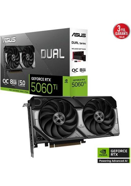 DUAL-RTX5060TI-O8G RTX5060TI 8gb Ddr7 128BIT 3xdp/1xhdmı