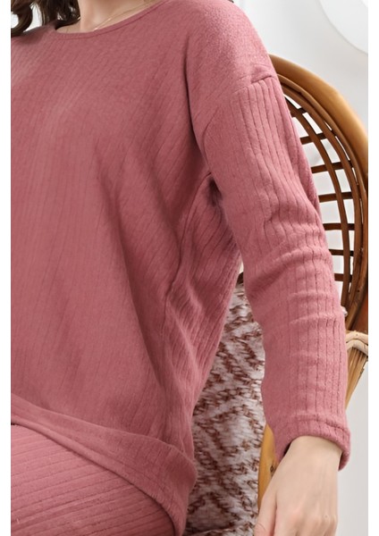 Pamuklu Kalın Kışlık Interlok Şeritli Uzun Kollu Örme Pijama Takımı fiyatları