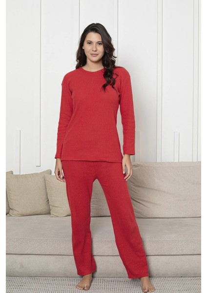 Pamuklu Kalın Kışlık Interlok Şeritli Uzun Kollu Örme Pijama Takımı fiyatları