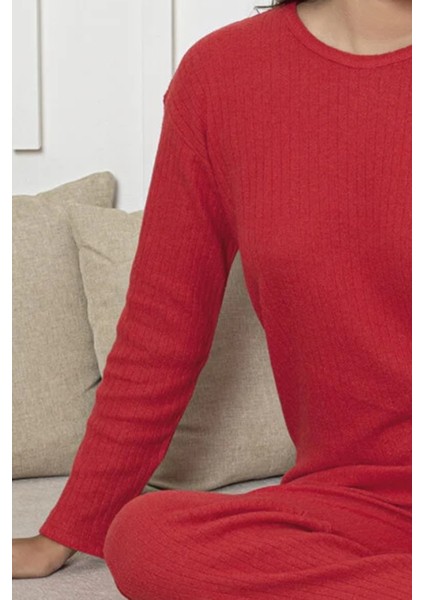 Pamuklu Kalın Kışlık Interlok Şeritli Uzun Kollu Örme Pijama Takımı modelleri