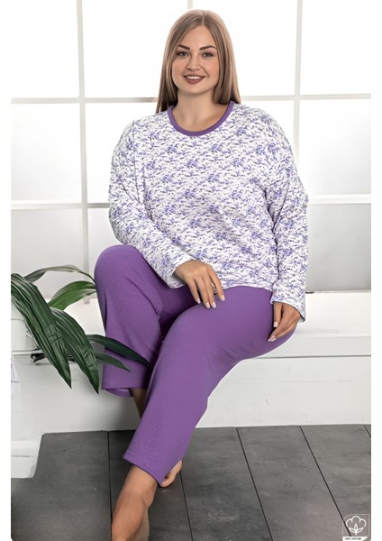 Büyük Beden Pamuklu 2 Iplik Kışlık Uzun Kollu Pijama Takımı