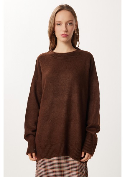 Oversize Basic Triko Kazak LDD0127 Kahverengi modelleri