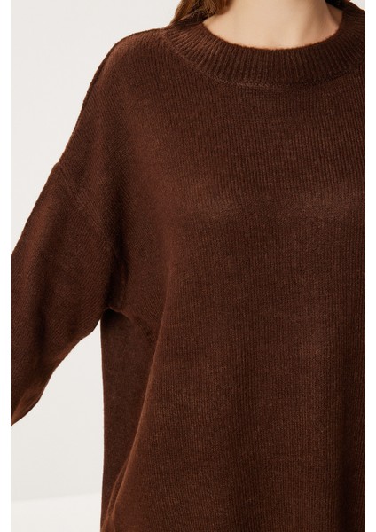 Oversize Basic Triko Kazak LDD0127 Kahverengi fırsatları