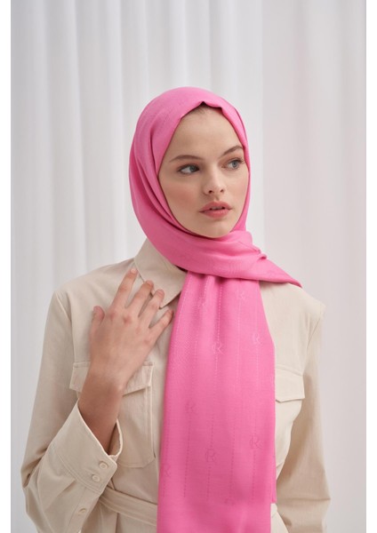 Monogram Jakar Italyan Ipekli Şal Koyu Pembe