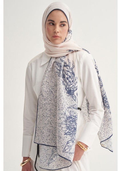 Navy Monogram Floş Şal Krem