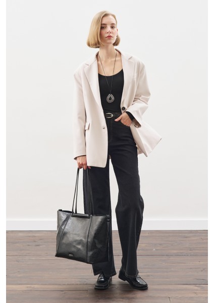 Oversıze Kesim Blazer Ceket Bej