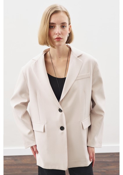Oversıze Kesim Blazer Ceket Bej modelleri