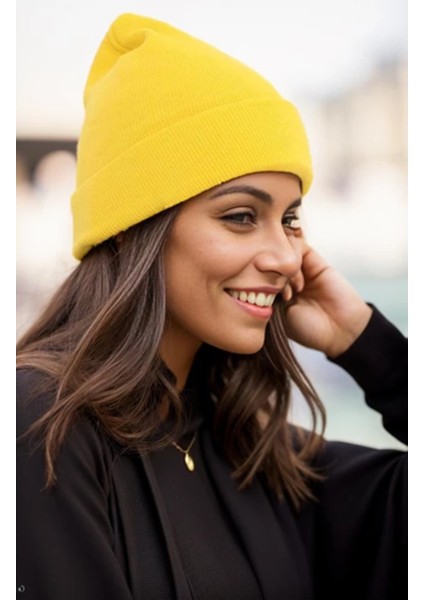 Klasik Spor Katlamalı Yünlü Triko Düz Bere