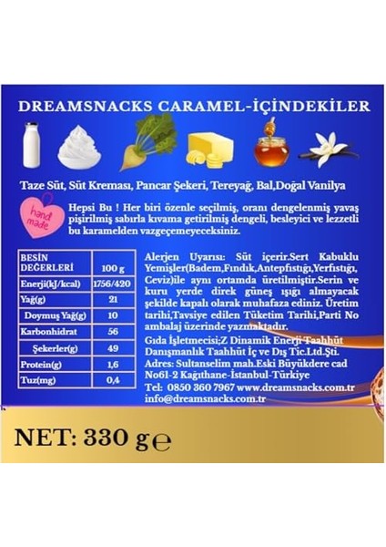 Dreamsnacks Sürülebilir Karamel, 330G, Doğal Taze Süt Kaymağı ve Tereyağ Içerikli, Katkısız, Kahvaltılık fiyatları