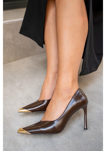Niko Acı Kahve Gold Aksesuarlı Topuklu Ayakkabı fiyatları
