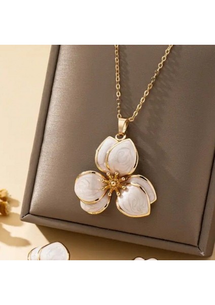 Çiçek Kolye, Sedefli Beyaz | Kararmaz & Alerji Yapmaz Takı modelleri