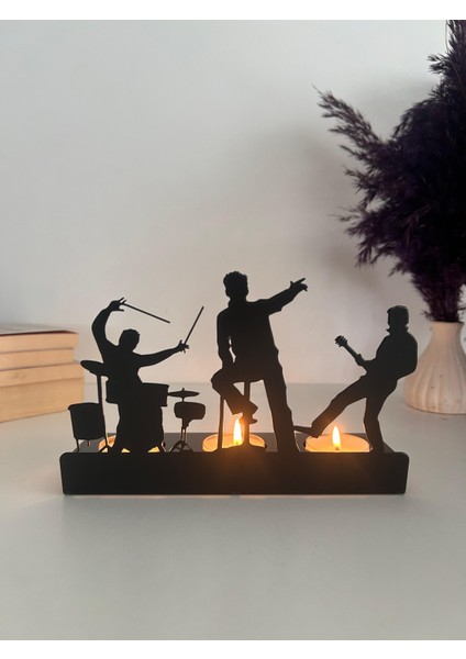 Müzik Grubu Temalı Metal Dekoratif Mumluk