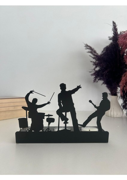 Müzik Grubu Temalı Metal Dekoratif Mumluk