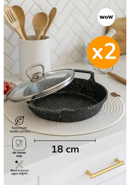 2'li Set Döküm Granit 18 cm Kapaklı Sahan Tava