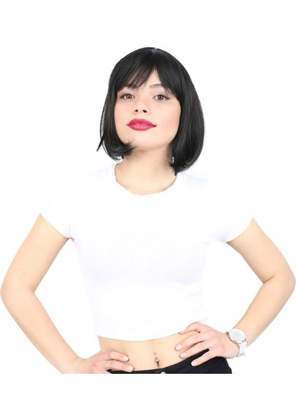 Küt Kahküllü Fiber Sentetik Peruk - Siyah