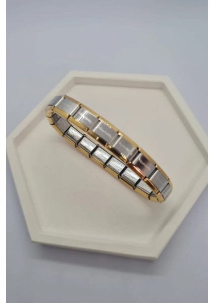 Çelik Italyan Charm Unisex Gold-Gümüş Bileklik Chrm-Blk-Gld-Gms