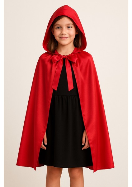 Kırmızı Başlıklı Kız Kostümü – Kırmızı Kapüşonlu 90 cm Pelerin (6-10 Yaş)