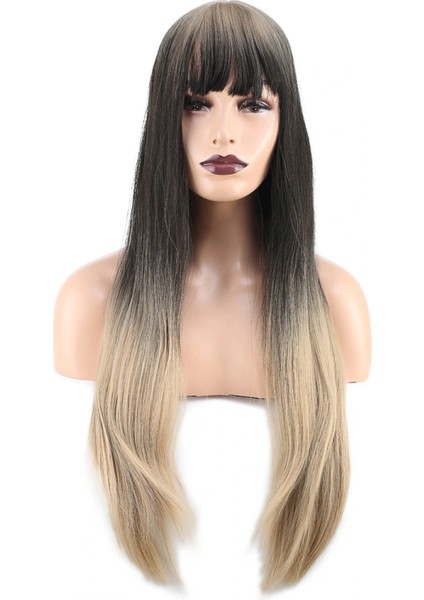 Düz Perçemli Uzun Fiber Sentetik Peruk - Küllü Siyah / Balköpüğü Ombreli fiyatları