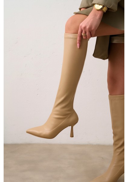 Cristina Ten Renkli Lux Strech Sivri Burunlu Ince Topuklu Kadın Çizme