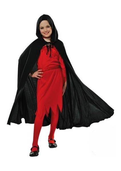 Kapşonlu Siyah Pelerin - Şapkalı Pelerin 90 cm