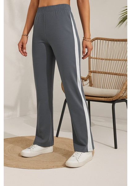 Kadın Yüksek Bel Yan Şerit Detaylı Yırtmaçlı Viskon Iki Iplik Pantolon fırsatları