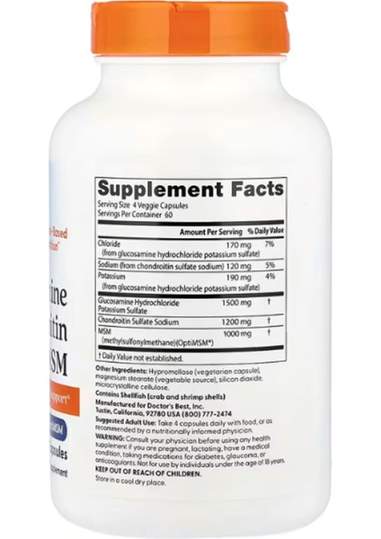 Doctor's Best, Glucosamine Chondroitin Msm With Optimsm®, 240 Veggie Capsules. fiyatları