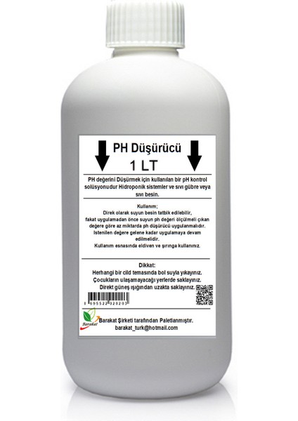 1 Lt Ph Düşürücü Hidroponik ve Sıvı Gübre ve Sıvı Besin Için