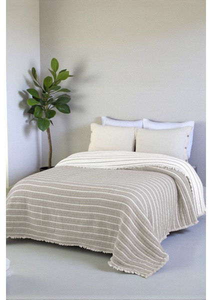 Lüks Multi Muslin %100 Pamuk Çift Kişillik Yatak Örtüsü 230X250 cm Battal Boy 2 Yastıklı