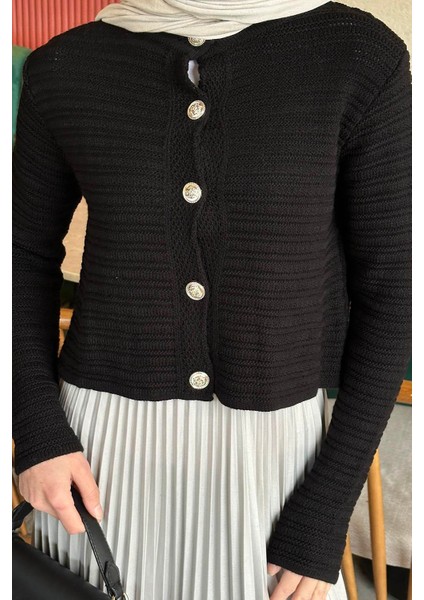 Links Desenli Crop Hırka Siyah modelleri