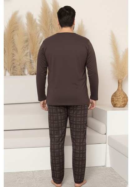 Büyük Beden Pamuklu Uzun Kollu Ekose Kareli Erkek Pijama Takımı modelleri