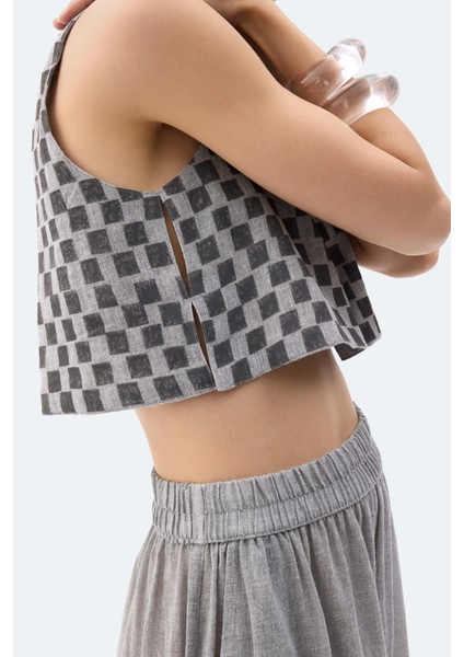 Dama Desenli Crop Bluz fırsatları