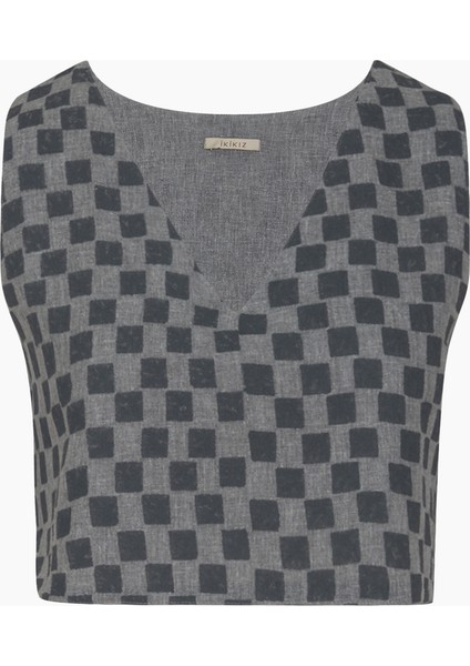 Dama Desenli Crop Bluz indirimleri