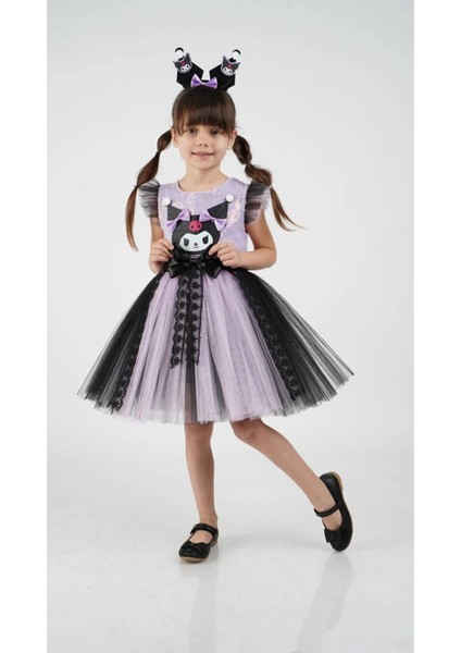 Kuromi Taç Aksesuarlı Pullu Baskılı Parti Doğum Günü Kız Elbise 3/10 Yaş