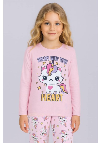 Kız Çocuk Baskılı Uzun Kollu %100 Pamuklu Pijama Takımı fiyatları